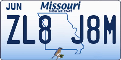 MO license plate ZL8J8M