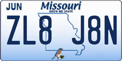 MO license plate ZL8J8N