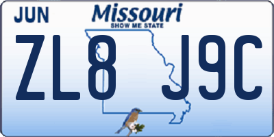MO license plate ZL8J9C