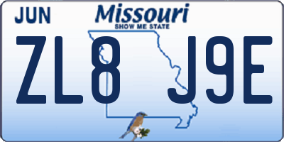 MO license plate ZL8J9E