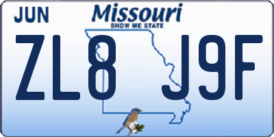 MO license plate ZL8J9F