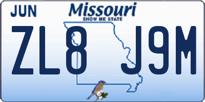 MO license plate ZL8J9M
