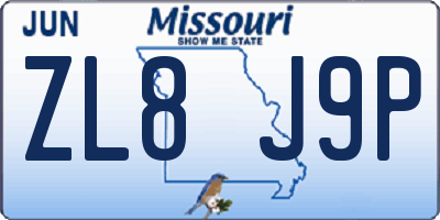 MO license plate ZL8J9P