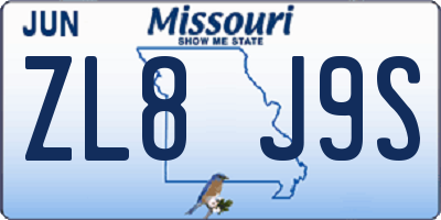 MO license plate ZL8J9S