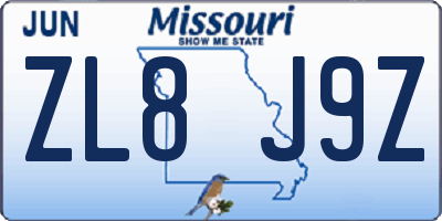 MO license plate ZL8J9Z