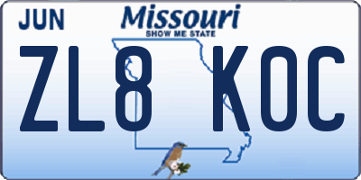 MO license plate ZL8K0C