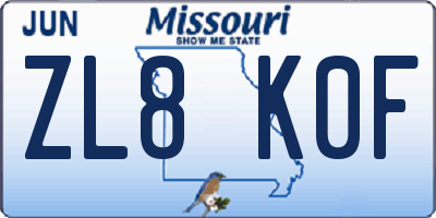 MO license plate ZL8K0F