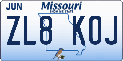 MO license plate ZL8K0J
