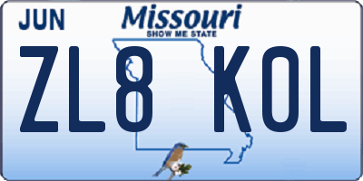 MO license plate ZL8K0L