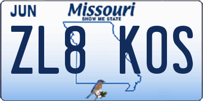 MO license plate ZL8K0S