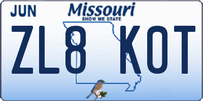 MO license plate ZL8K0T