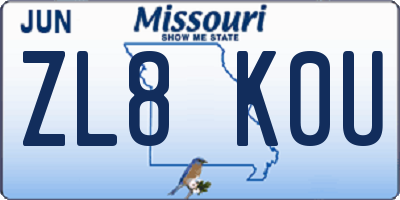 MO license plate ZL8K0U