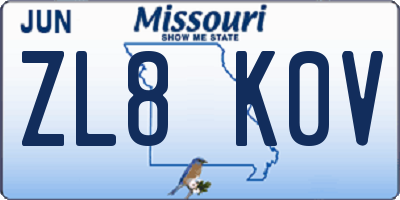 MO license plate ZL8K0V