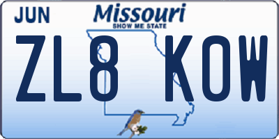 MO license plate ZL8K0W