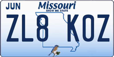 MO license plate ZL8K0Z