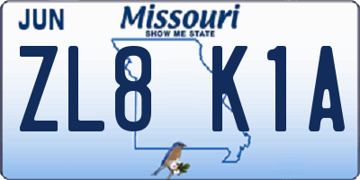 MO license plate ZL8K1A