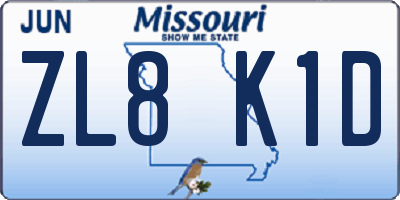 MO license plate ZL8K1D