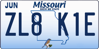 MO license plate ZL8K1E