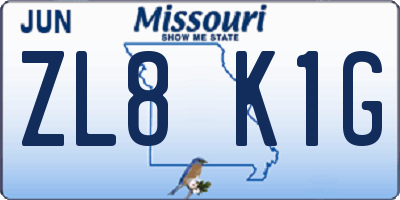 MO license plate ZL8K1G