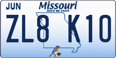 MO license plate ZL8K1O