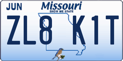 MO license plate ZL8K1T