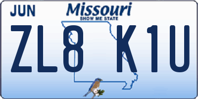 MO license plate ZL8K1U