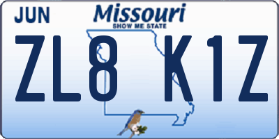 MO license plate ZL8K1Z