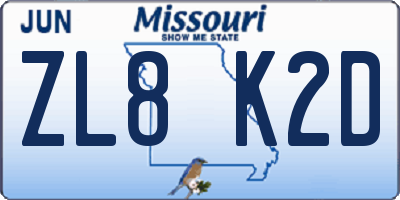 MO license plate ZL8K2D