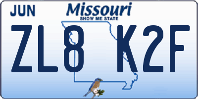 MO license plate ZL8K2F