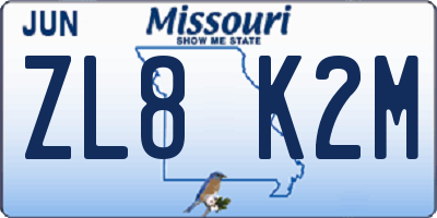 MO license plate ZL8K2M
