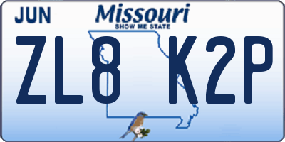 MO license plate ZL8K2P