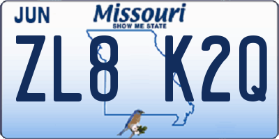 MO license plate ZL8K2Q