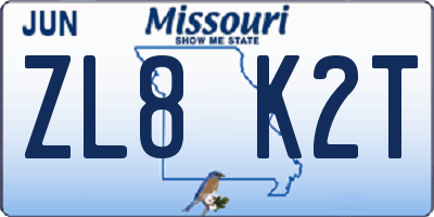 MO license plate ZL8K2T