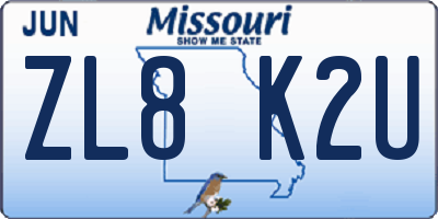 MO license plate ZL8K2U