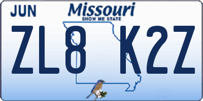 MO license plate ZL8K2Z