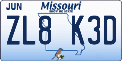 MO license plate ZL8K3D