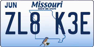 MO license plate ZL8K3E