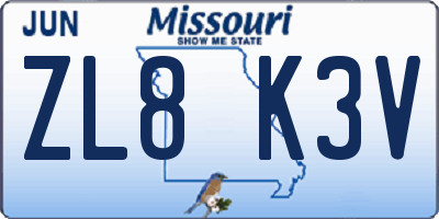MO license plate ZL8K3V