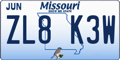 MO license plate ZL8K3W