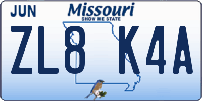 MO license plate ZL8K4A