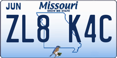 MO license plate ZL8K4C