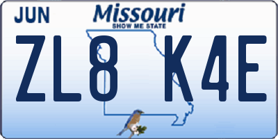 MO license plate ZL8K4E