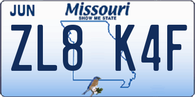 MO license plate ZL8K4F