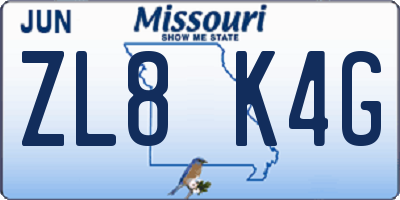 MO license plate ZL8K4G