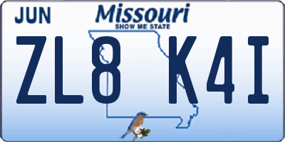 MO license plate ZL8K4I