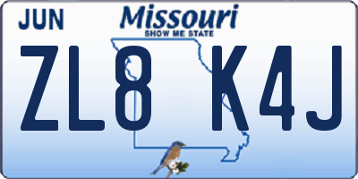 MO license plate ZL8K4J
