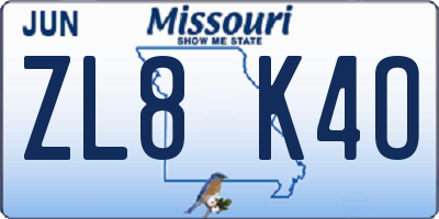 MO license plate ZL8K4O