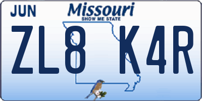 MO license plate ZL8K4R