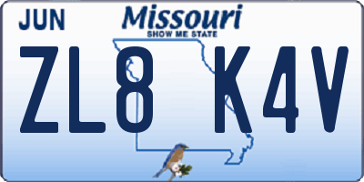 MO license plate ZL8K4V