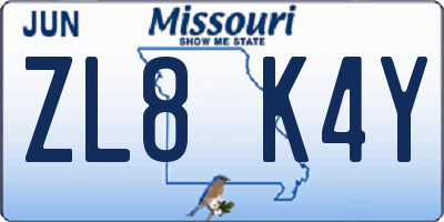 MO license plate ZL8K4Y